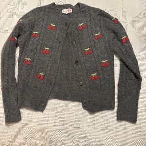 Charming Cherry Embroidered Gray Cardigan